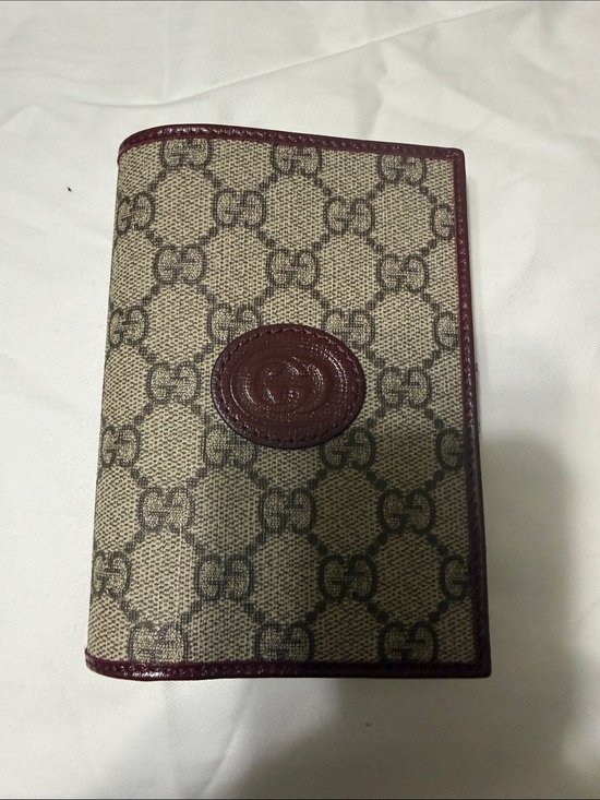Gucci Handbags - Gucci Beige GG Monogram Passport Cover with Burgundy Leather Trim